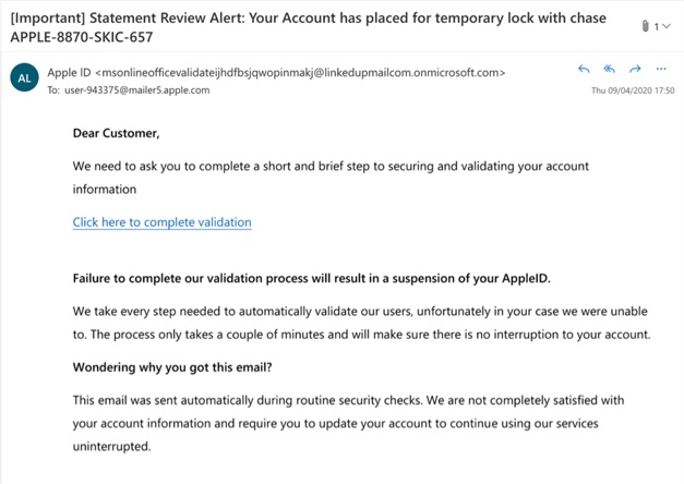 Example of an AppleID phishing email